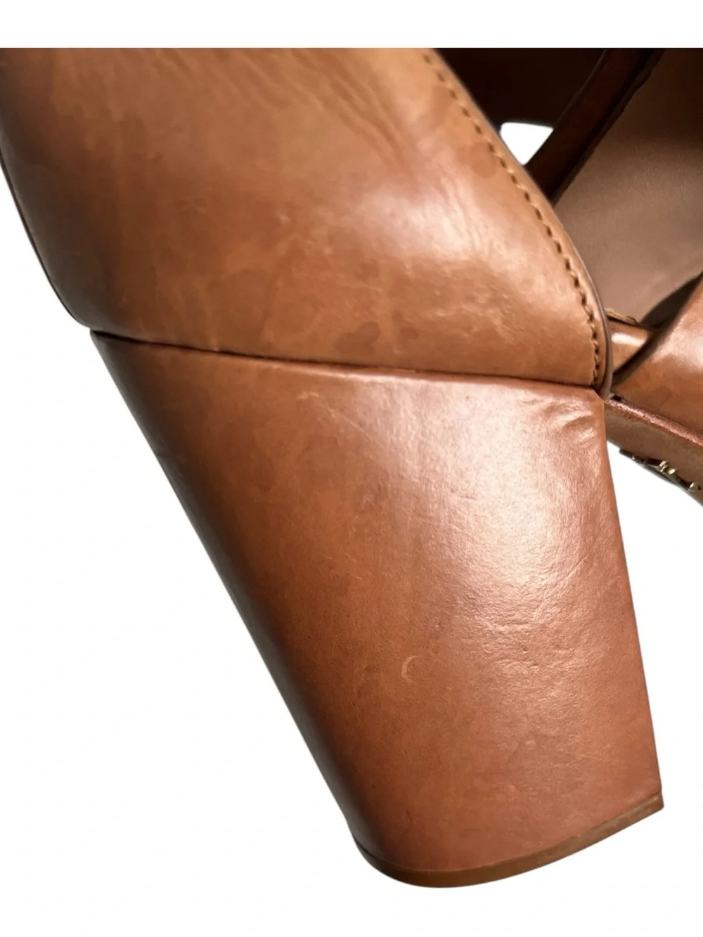 Vince Camuto Cognac Leather Pointed Toe Cutout Block Heel Pumps Sz 10